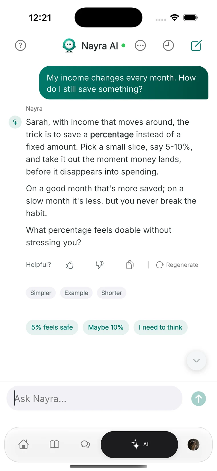 A chat with Nayra AI about money.