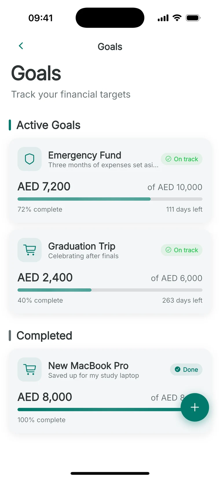 A savings goal and how far along it is.